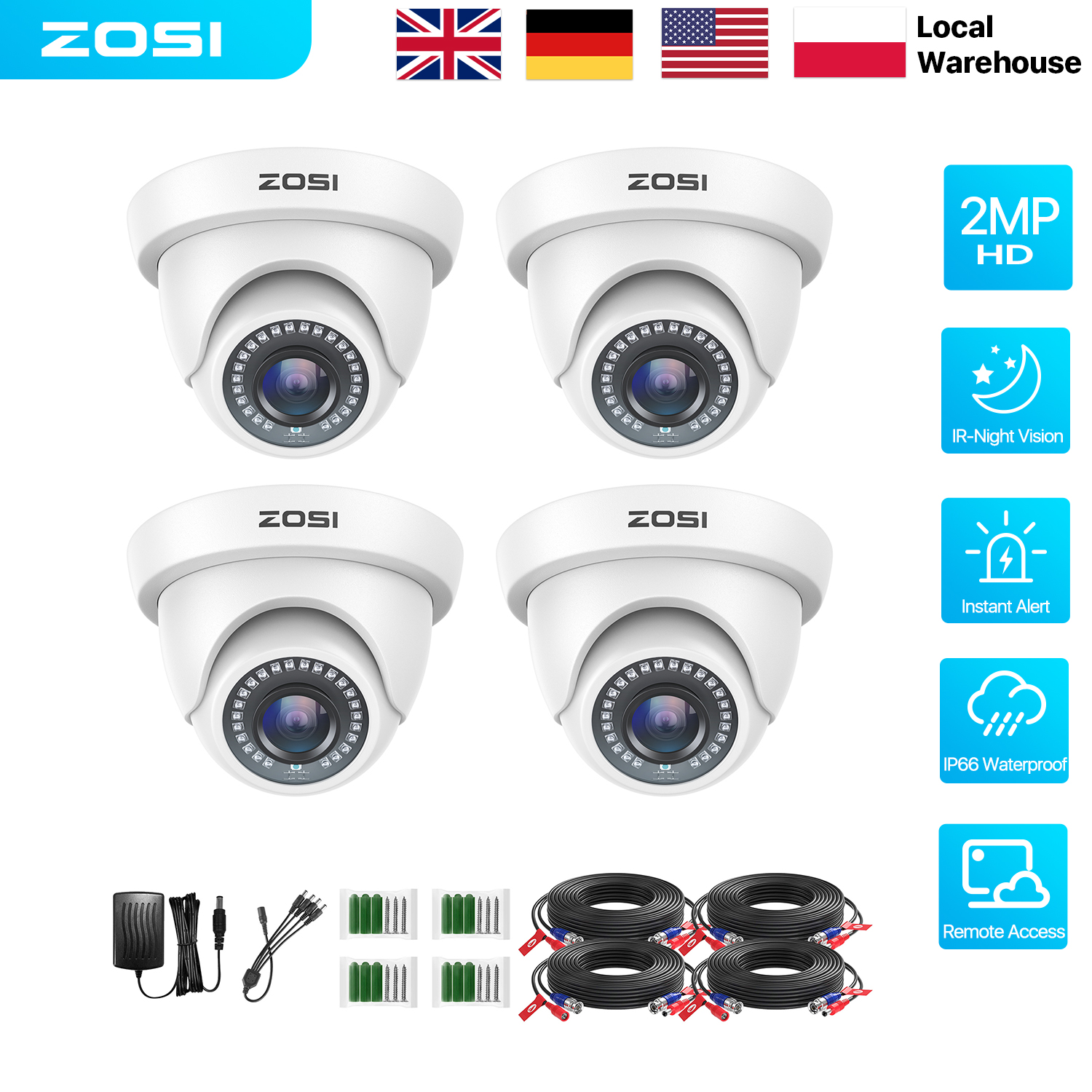 Home Security Uk - ZOSI 4 Pack 1080P 1920TVL HD-TVI