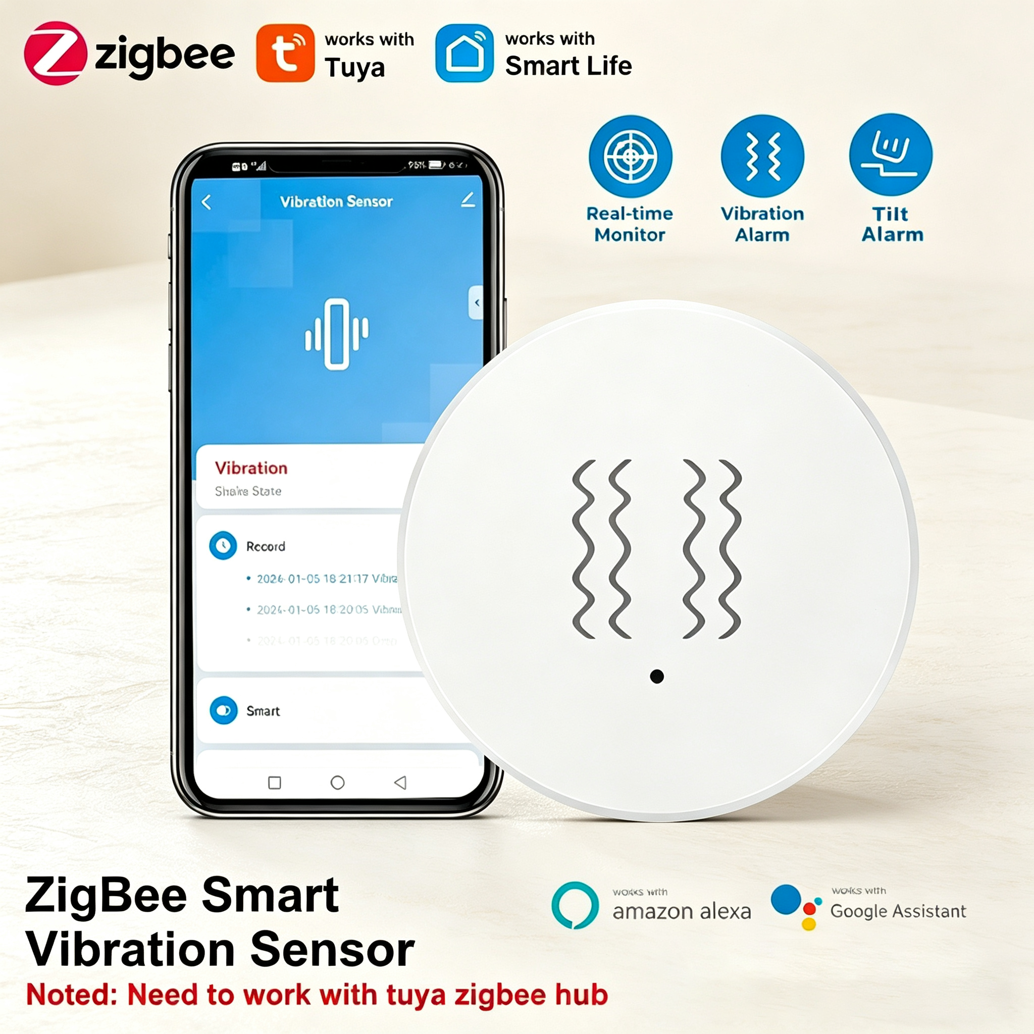 Tuya ZigBee Smart Vibration &  - Home Security With Monitoring ulasan dan harga