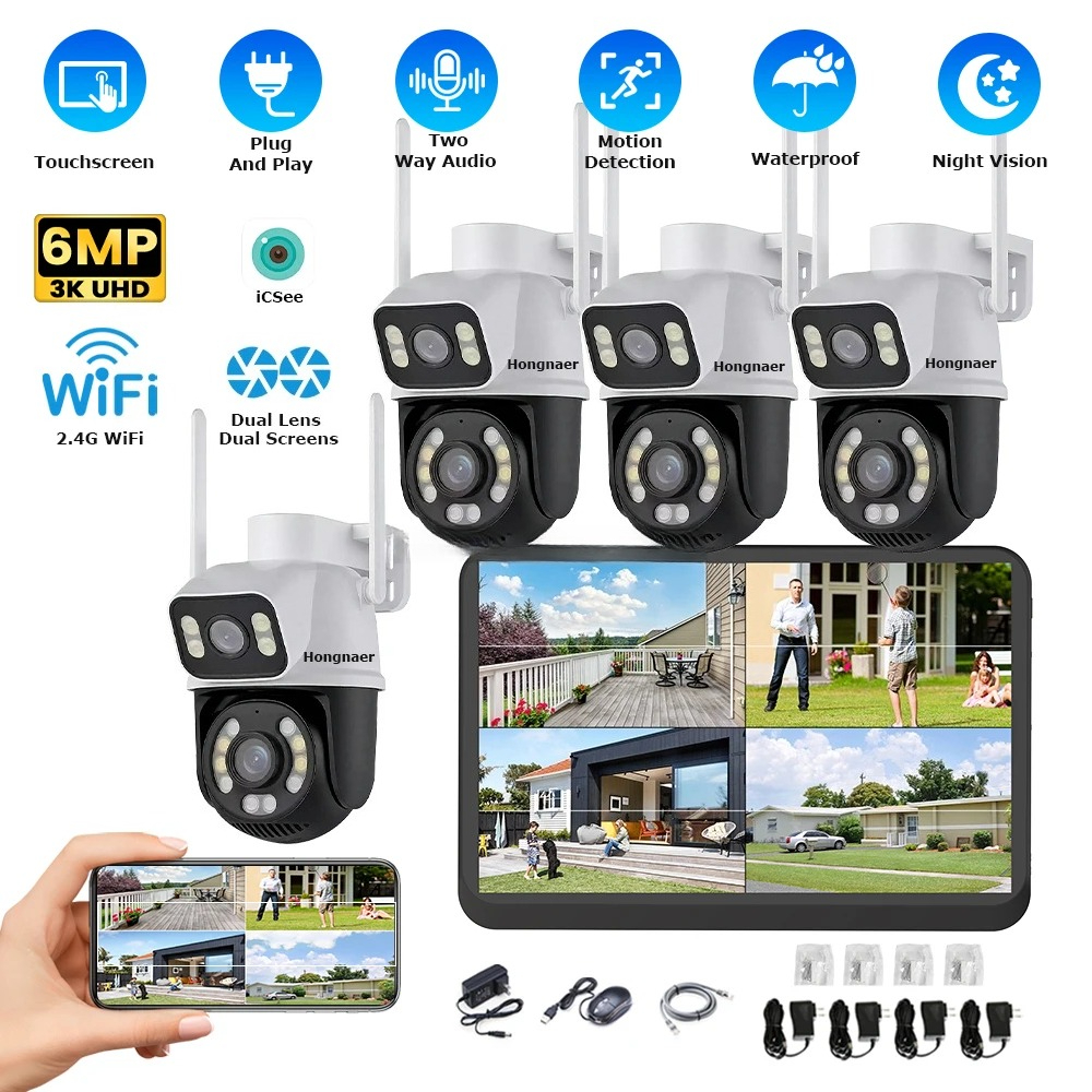 Hongnaer 6MP 4CH Dual Lens Hom - Home Security Wireless Camera ulasan dan harga