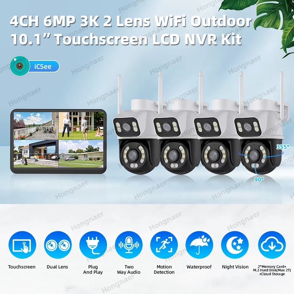Hongnaer 6MP 4CH Dual Lens Hom - Home Security Wireless Camera ulasan dan harga