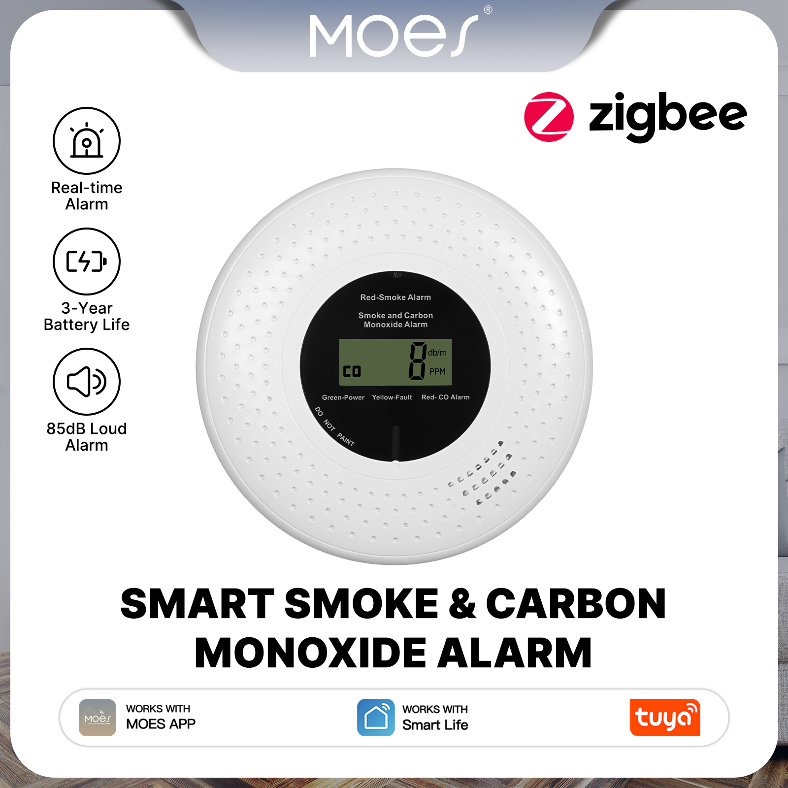 MOES Tuya Zigbee Smart Smoke C - Home Security With Monitoring ulasan dan harga